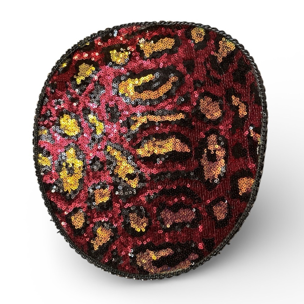 Embellished Sequin Military-Style Cap in Black and Red - Picture 4 of 8